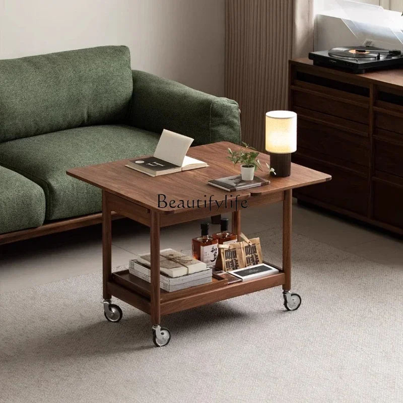 

01Mobile side few black walnut trolley small apartment living room solid wood sofa corner few