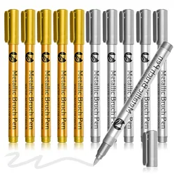 1Pc Brush Metallic Paint Marker Pens Gold Silver Color Permanent Art Marker For Manga Crafts Scrapbooking Stationery Supplies