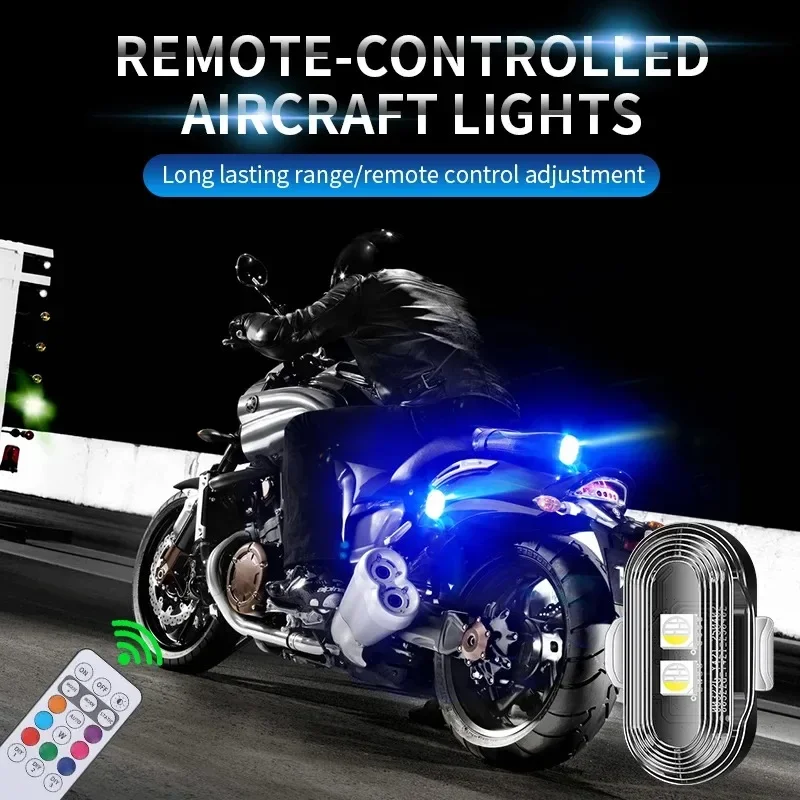 Lampu Strobo RGB Lampu Peringatan LED Sepeda Motor Lampu Peringatan Sepeda Mobil Lampu Peringatan Keselamatan Malam Motor Remote Control Nirkabel
