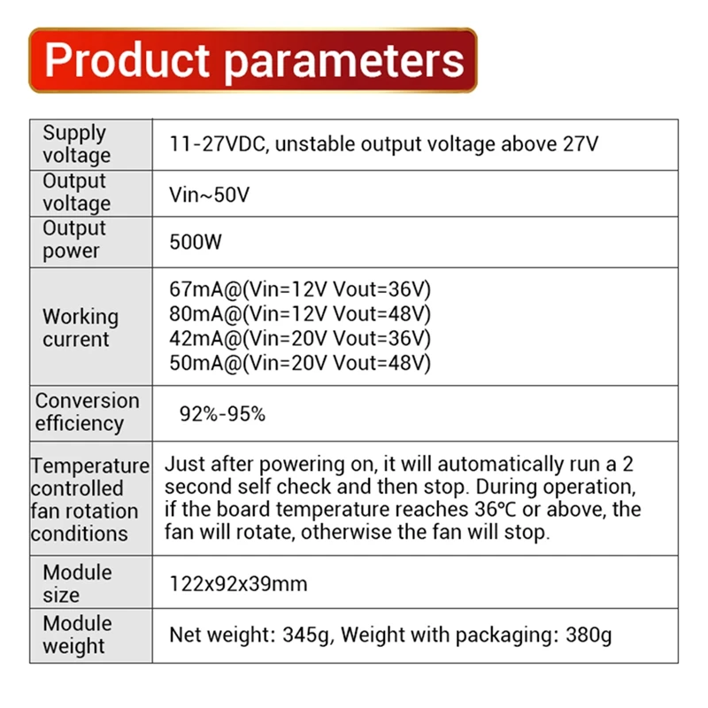 1 PCS ZK-PW500 Boost Board Module Black 12V24V To 24V-50V Adjustable With Voltage Display 500W Voltage Charger Step Up Module