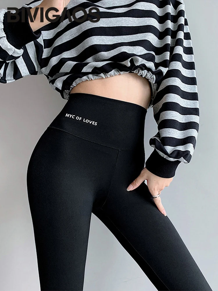 BIVIGAOS New High Waist Letter Print Leggings Women's Thin Tight-Fitting Sports Leisure Fitness Leggings Skinny Shark Pants