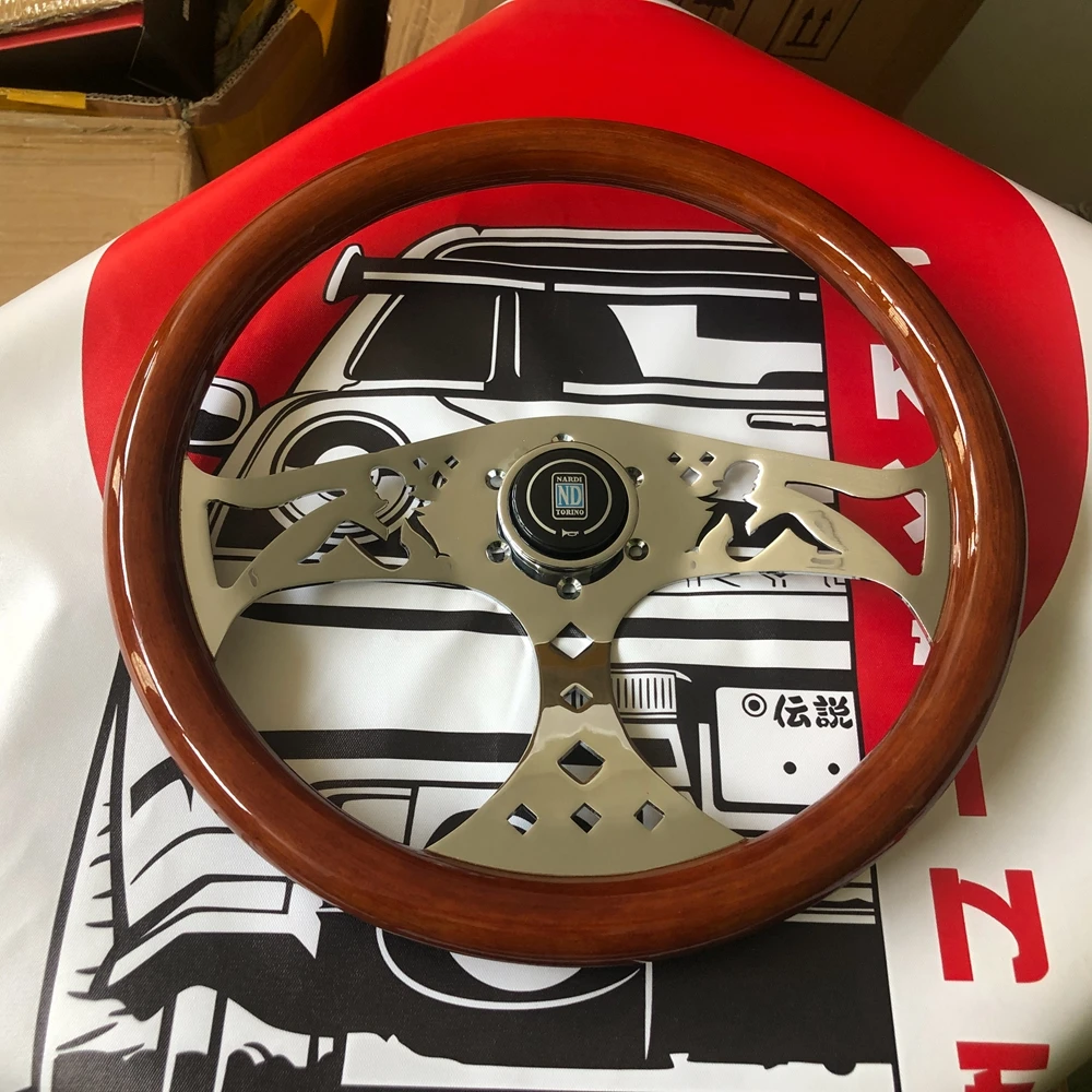 15Inch Classic Real Wood Nardi Steering Wheel Car Rally Racing JDM Nardi Steering Wheel Volantes For VW HONDA TOYOTA BMW Nissan