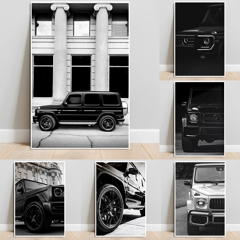 Black And White Wagon Canvas Painting Classic Fashion Sports Car Poster Luxury G Class Wall Art Club Living Room Home Decoration