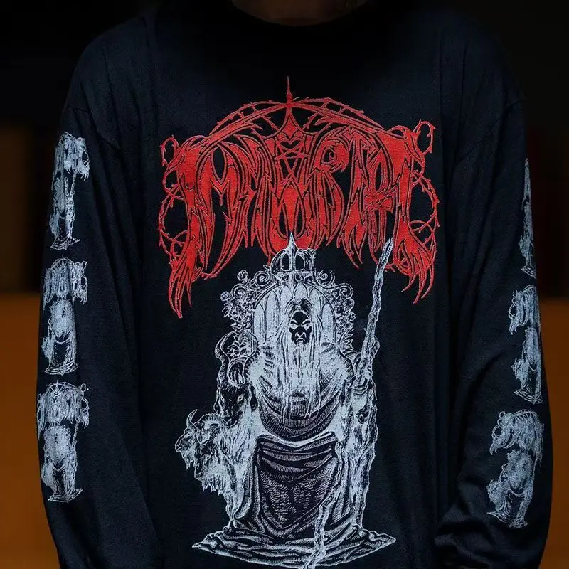 

Y2K Harajuku Унисекс Уличная одежда Хип-хоп Панк Гранж Мужчины Женщины Футболка с длинным рукавом Повседневная готическая футболка с буквенным принтом и круглым вырезом Хлопковый топ