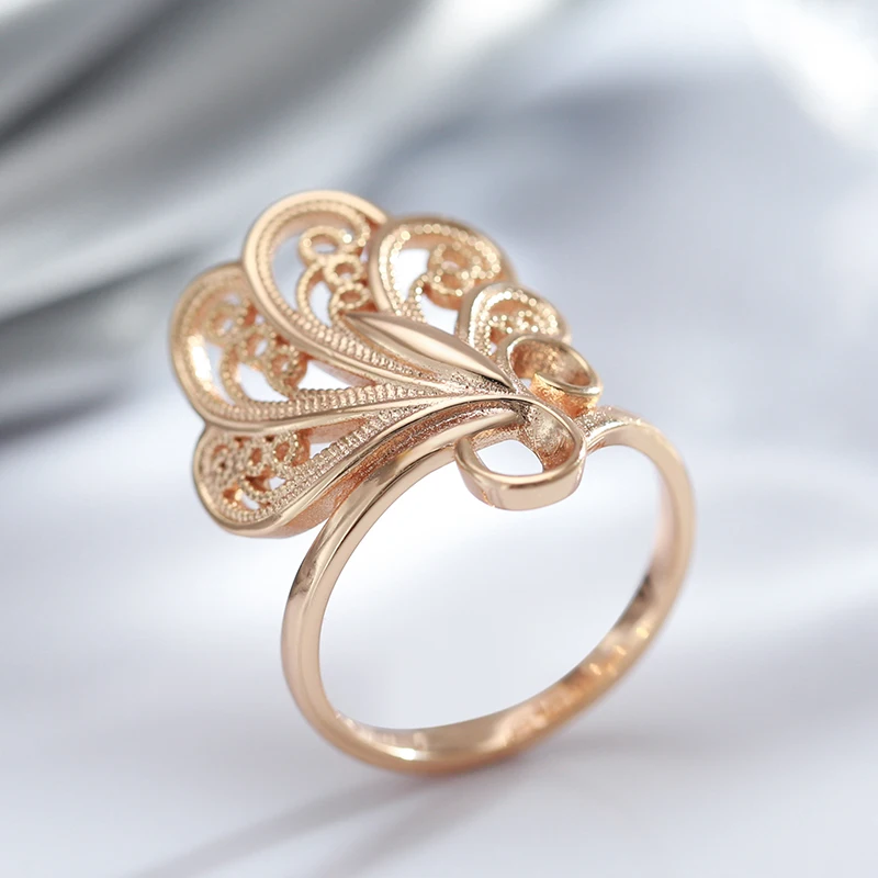Kinel Hot Fashion Glossy Big Rings for Women 585 Rose Gold Unique Pattern Ethnic Bride Rings Wedding Jewelry Gift 2022 New