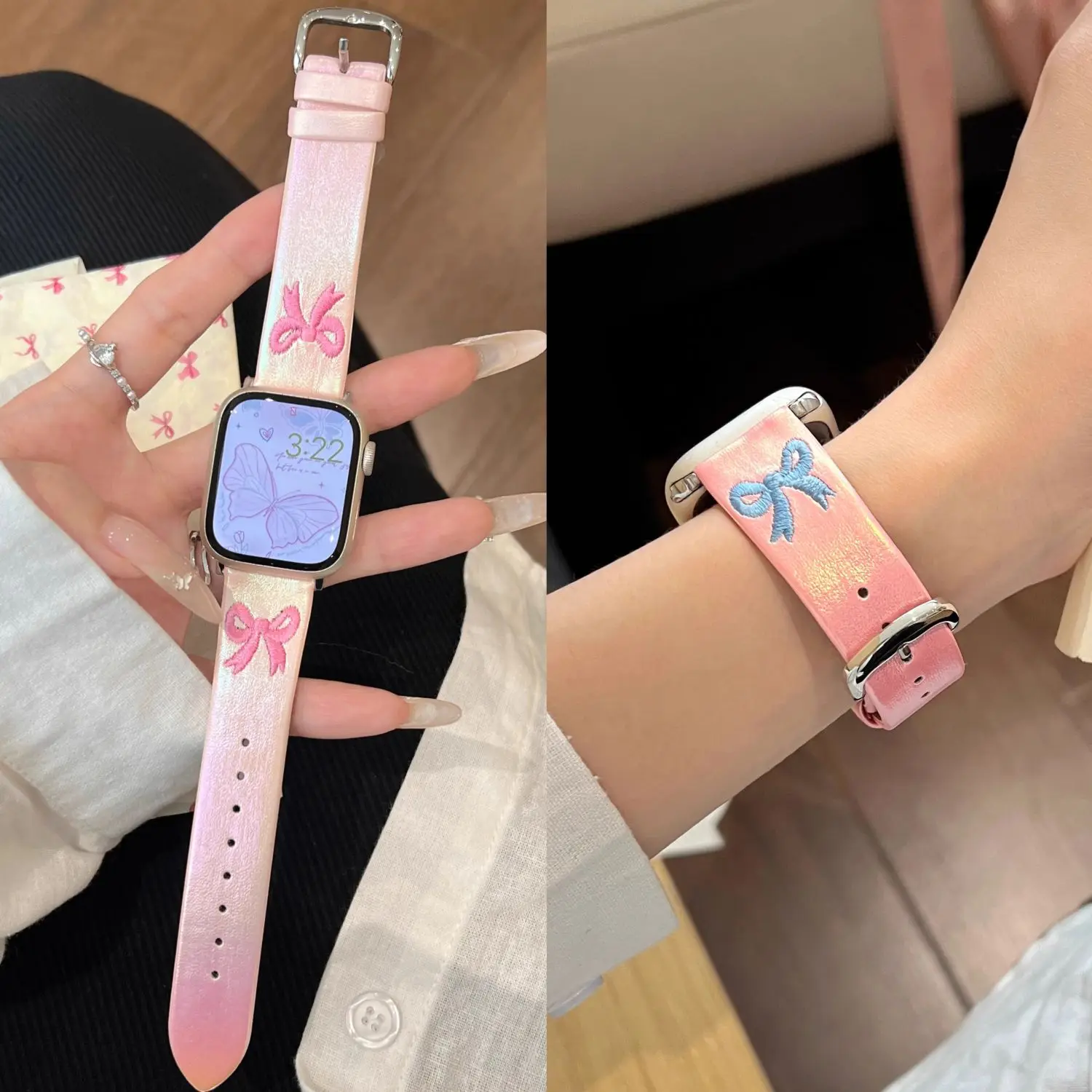 Vintage watch black leather watch straps watch jewelry watch bands straps for watch connected watch bracelet bow colorful y2k