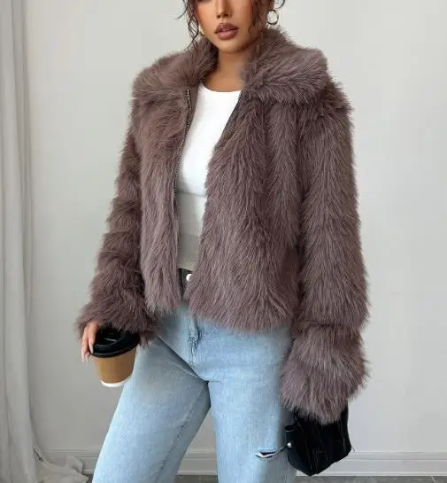 2025 Autumn and Winter Temperament Elegant Style Versatile Plush Long Sleeved Coat for Women's Clothing