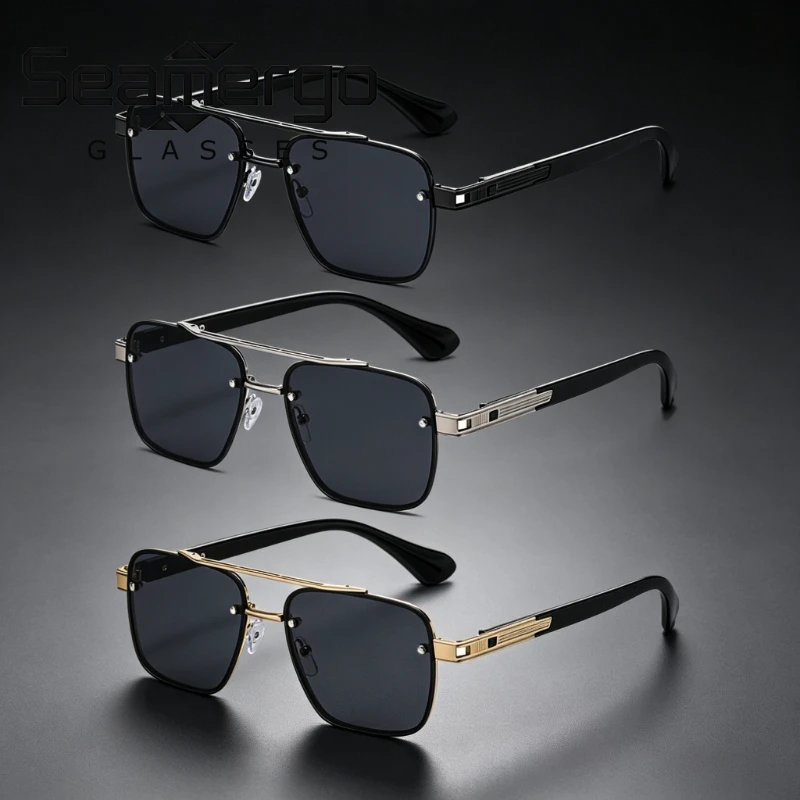 SEAMERGO 1/2/3PCS Luxury Metal Half-frame Driving Cycling Sunglasses Woman 2026 Cyberpunk Men UV Resistant Shades Glasses