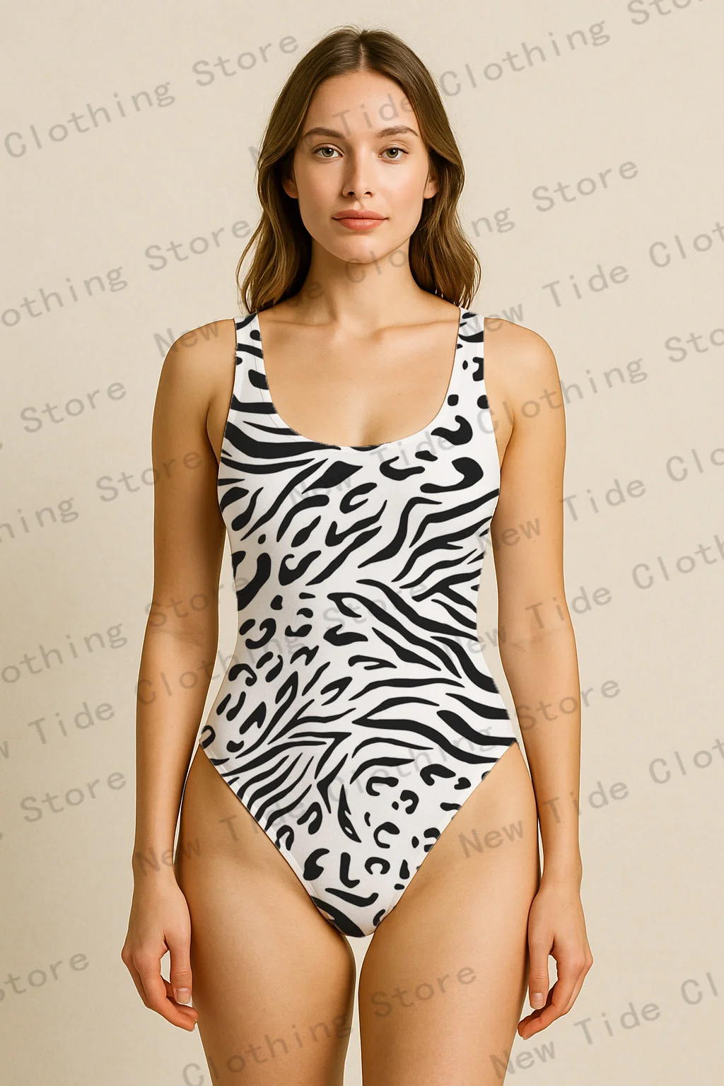 Zebra Print One Piece Swimsuit for Women Sexy Monokini Bathing Suit Summer Beachwear Trendy Animal Pattern Swimwear Outfit