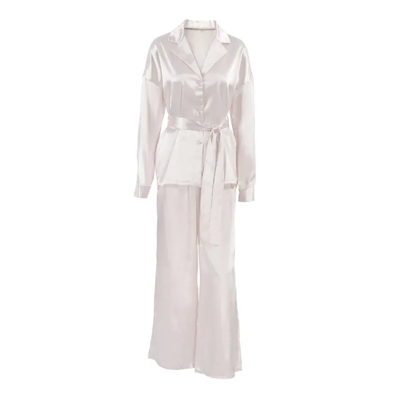 French 2 Pieces Women Suits Outfits V-Neck Nightgown Shirts With Satin Soft Cozy Pants Sets Casual Daily Home Loose Pajamas