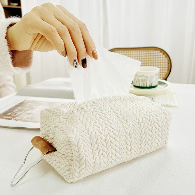 Nordic Ins Wheat Ear Texture Tissue Box Paper Stoarge Bag Cloth Tissue Box Car Tissue Storage Box Living Room Home Decor