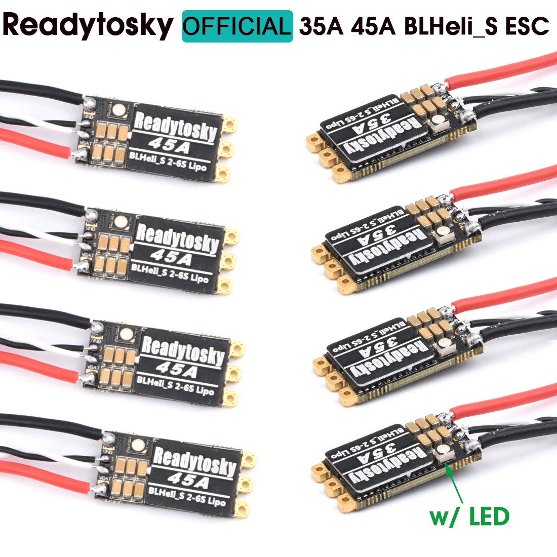 Readytosky 35A 45A BLHeli_S BLS 2-6S ESC Built-in Programmable RGB LED ONESHOT125 D-Shot 150/300/600 For RC FPV Quadcopter Frame