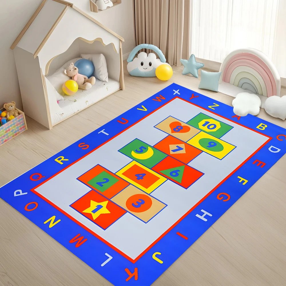 Hopscotch Numbers Play Mat Educational Counting Carpet Non-Slip Kids Rug for Nursery Playroom Girls Bedroom Home Decoration