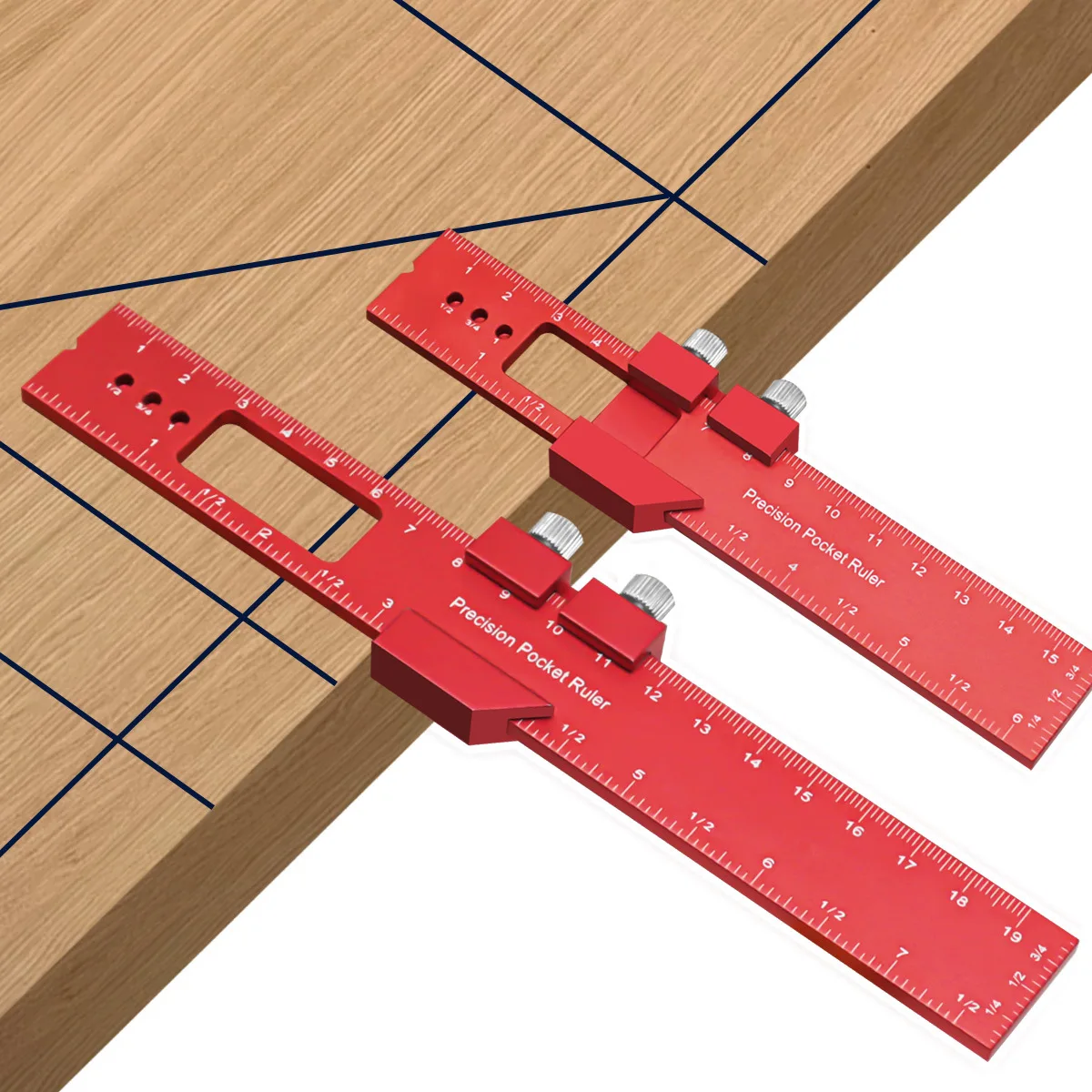 Precision Positioning Pocket Ruler Woodworking  45 Degree Angle 16/20/30cm Scriber Imperial Metric Scales Alloy Measuring Ruler