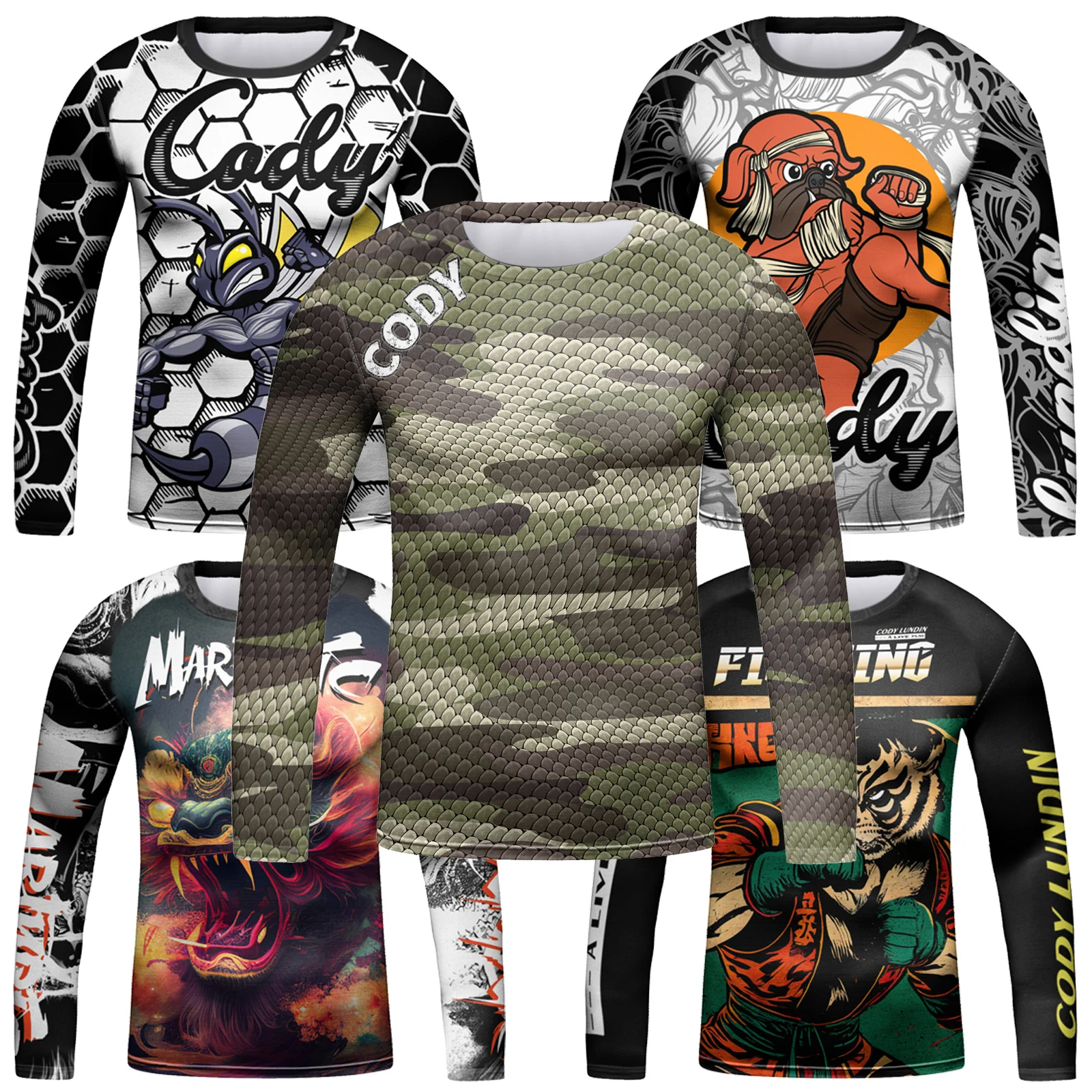 Cody Lundin Custom Jiu Jitsu Kimonos Compression Shirts Kids Boys Grils MMA Equipment Long Sleeve Rashguard Children UV Blouse