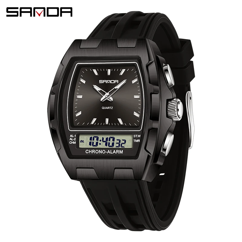 

SANDA 6375 Fashion Men’s Digital Watch Dual Display Alarm Clock Luminous Watch Calendar Stopwatch Men Casual Digital Wristwatch