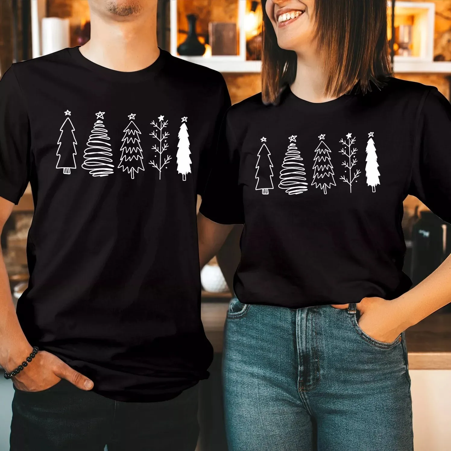CHRISTMAS TREES Star Sketch Shirt Funny Xmas Men Women Gift Shirt Celebrating Christmas Day with a T-shirt
