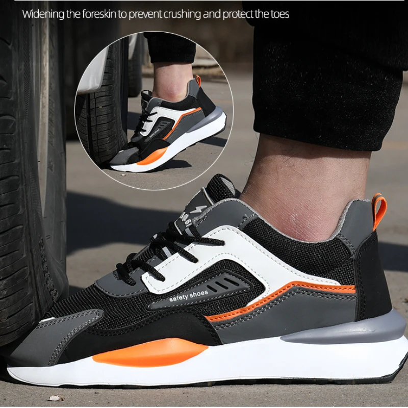 Fashion Men Sports Shoes Stab-proof Mens Safety Shoes Wear-resistant Non-slip Male Construction Anti-smash Steel-toed Shoe Tenis