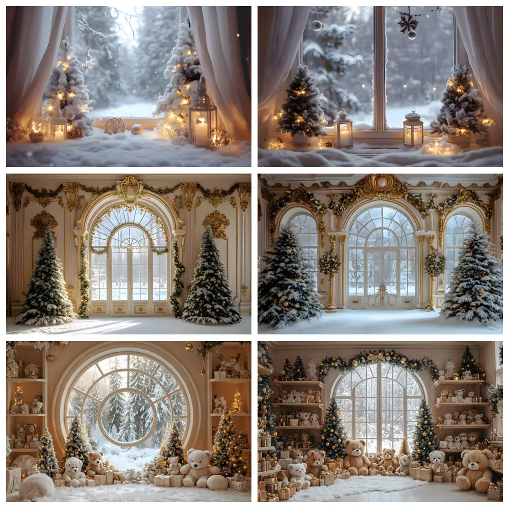 

Merry Christmas Backdrop For Photography Winter Snow Xmas Tree Fireplace Family Party Baby portrait Background Photo Studio Prop