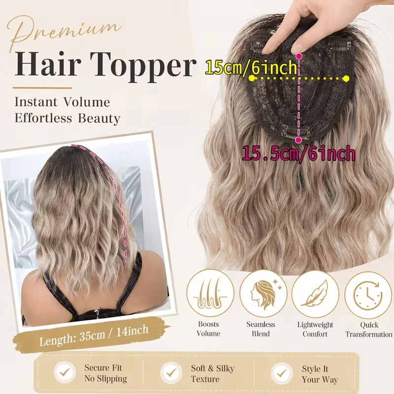 Toupee de Cabello Sintético Corto Ondulado Bob de 14 Pulgadas con Clip, Cubre el Cuero Cabelludo para Cabello Delgado, Uso Diario 3