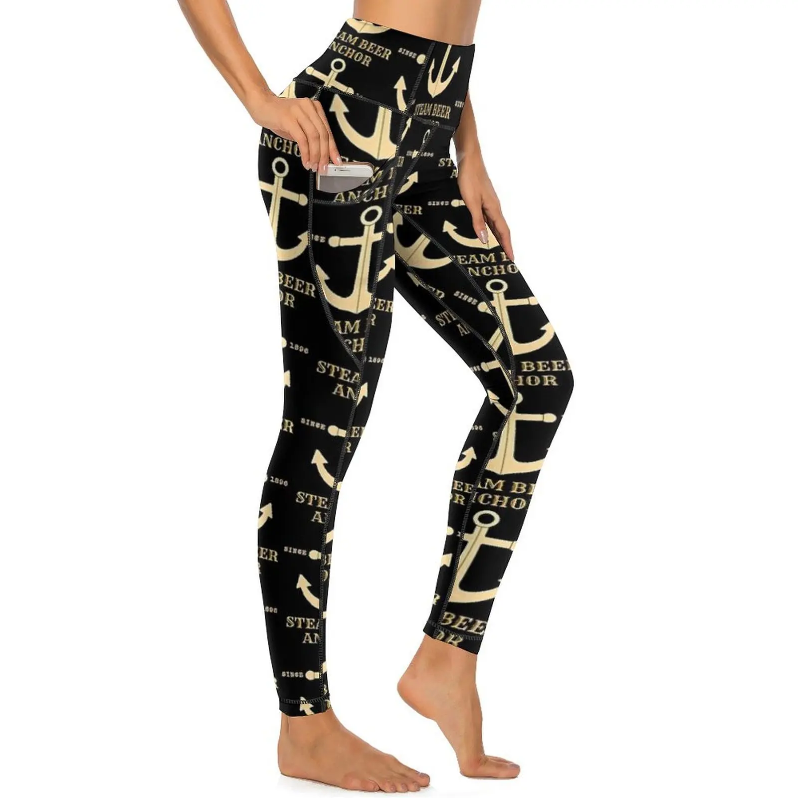 Gold Anchor Steam Leggings Sexy Since 1896 Push Up Yoga Pants Vintage Elastic Leggins Lady Design Gym Sport Legging