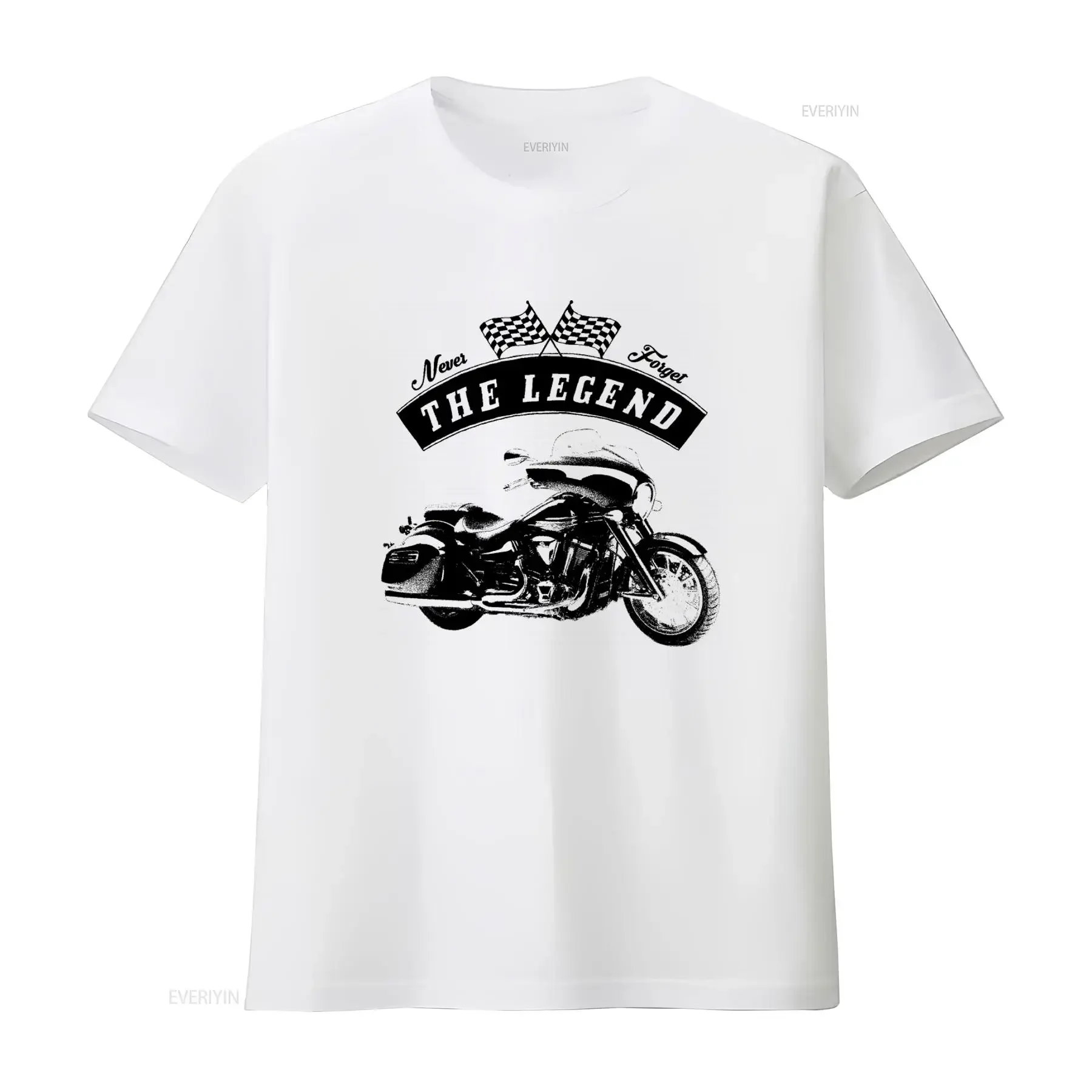 Retro Motorcycle T shirt with Checkered Flags and 'Never Forget THE LEGEND' Design 1900 Stratoliner Bike Oldtimer vintage