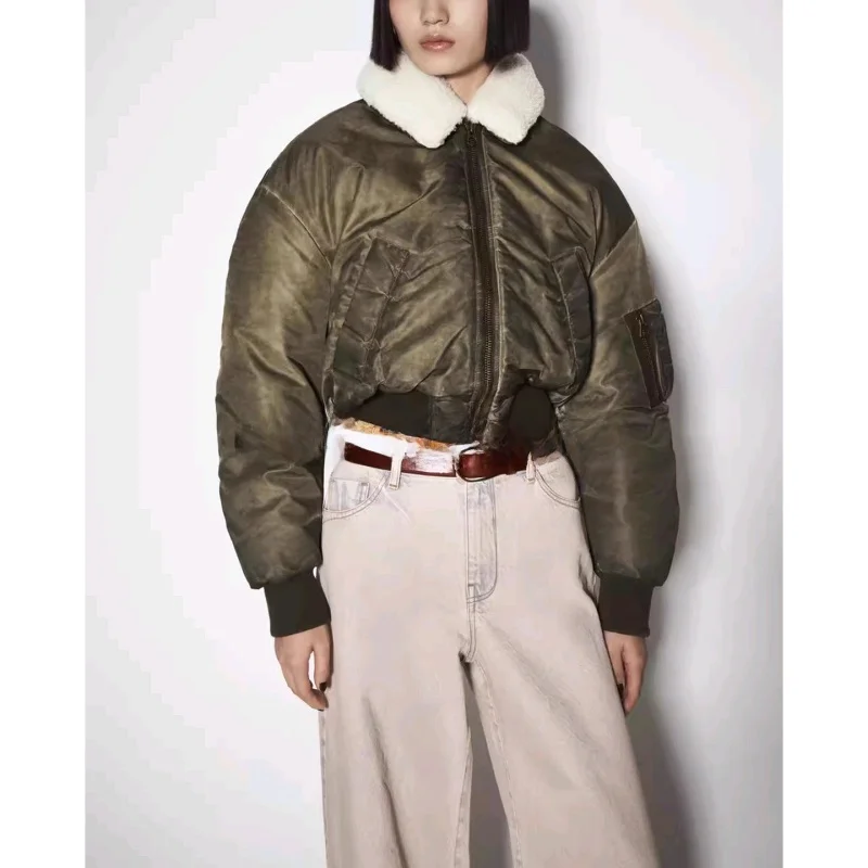 Inverno novo feminino jaet zíper sle longo sve turn-down colarinho de pele do falso casaco removível commute faion outono 2025