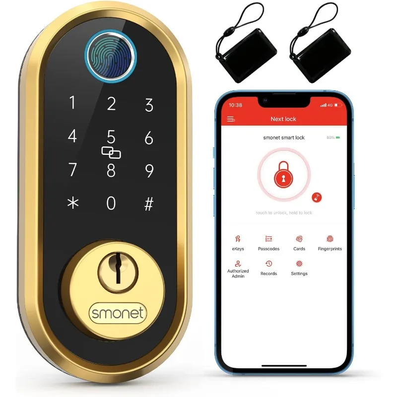 

Smart Lock SMONET Bluetooth Keyless Entry Keypad Smart Deadbolt-Fingerprint Electronic Deadbolt(Gateway Not Included)