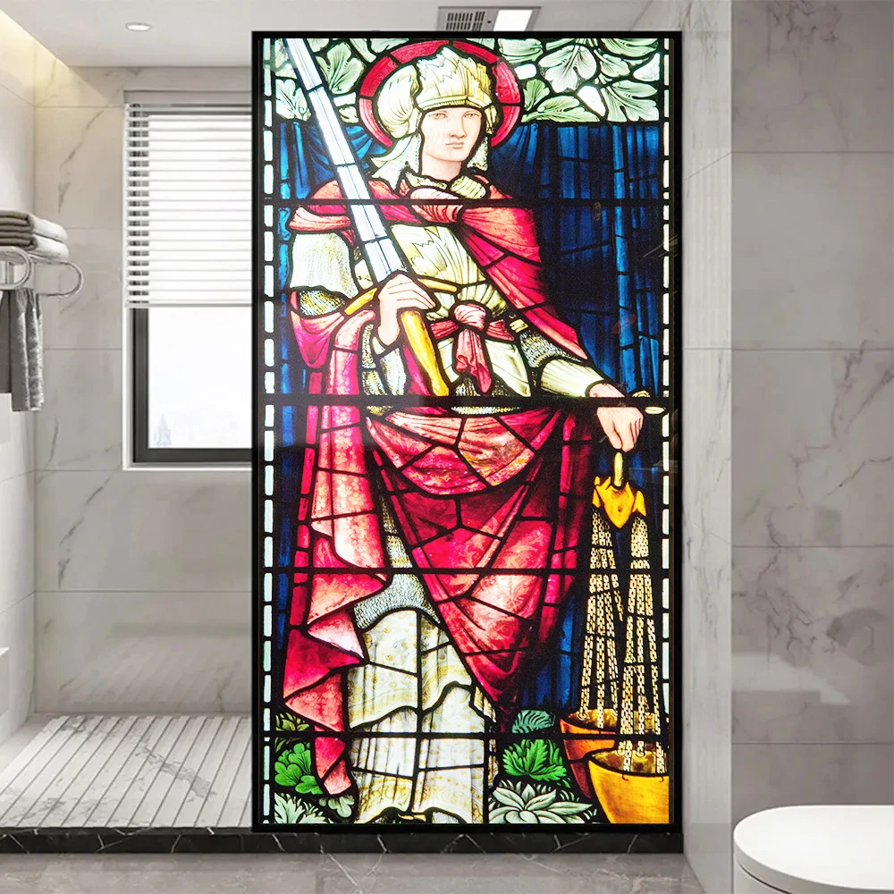 Church Stained Glass Decals Window Film Privacy Heat Insulation and Anti UV Blocking Static Cling Window Sticker for Home J99