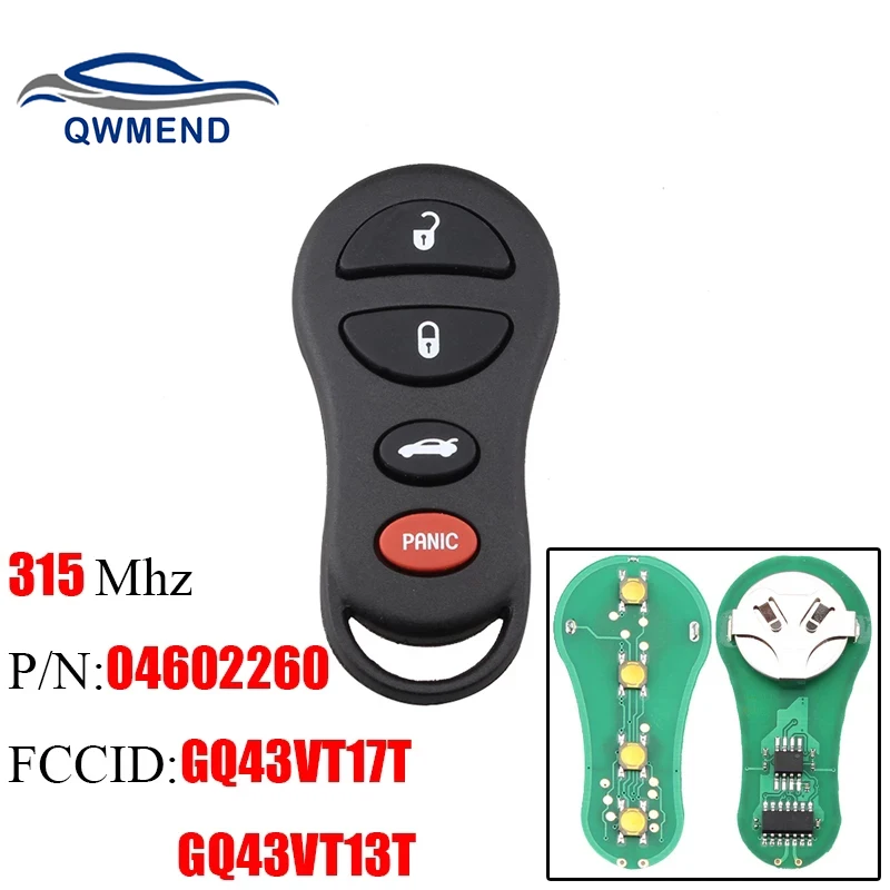 QWMEND 3+1 4Buttons Remote Car key For Chrylser GQ43VT17T/13T 315Mhz For Jeep Dodge 2002 2003 2004 2005 Caravan Dakota Durango