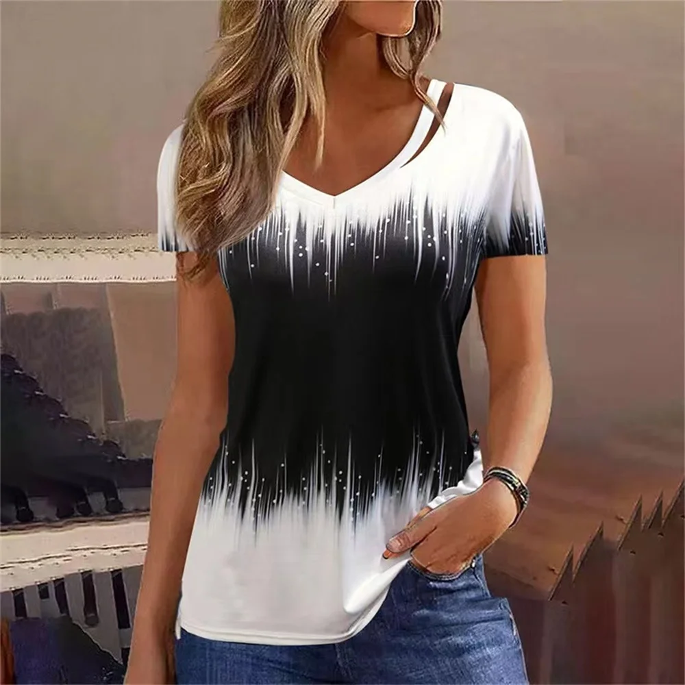 T-shirt d'été v-ne pour femmes, coupe cintrée, haut Sexy, Y, autre matériau 00%, vêtements décontractés pour dames, automne 2023