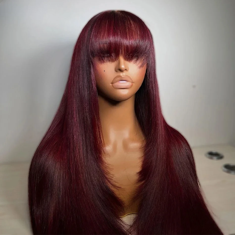 99J بورجوندي الأحمر الطبقات الدانتيل شعر مستعار أمامي مع الانفجارات العظام مستقيم الاصطناعية الدانتيل الباروكات الأمامية 13x4 HD غلويليس قبل قطعها تأثيري #2