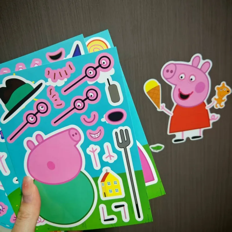 2026 new 16 Peppa Pig family assembly puzzle cartoon stickers, pink and blue parent-child educational toys, diy companion gifts view 5