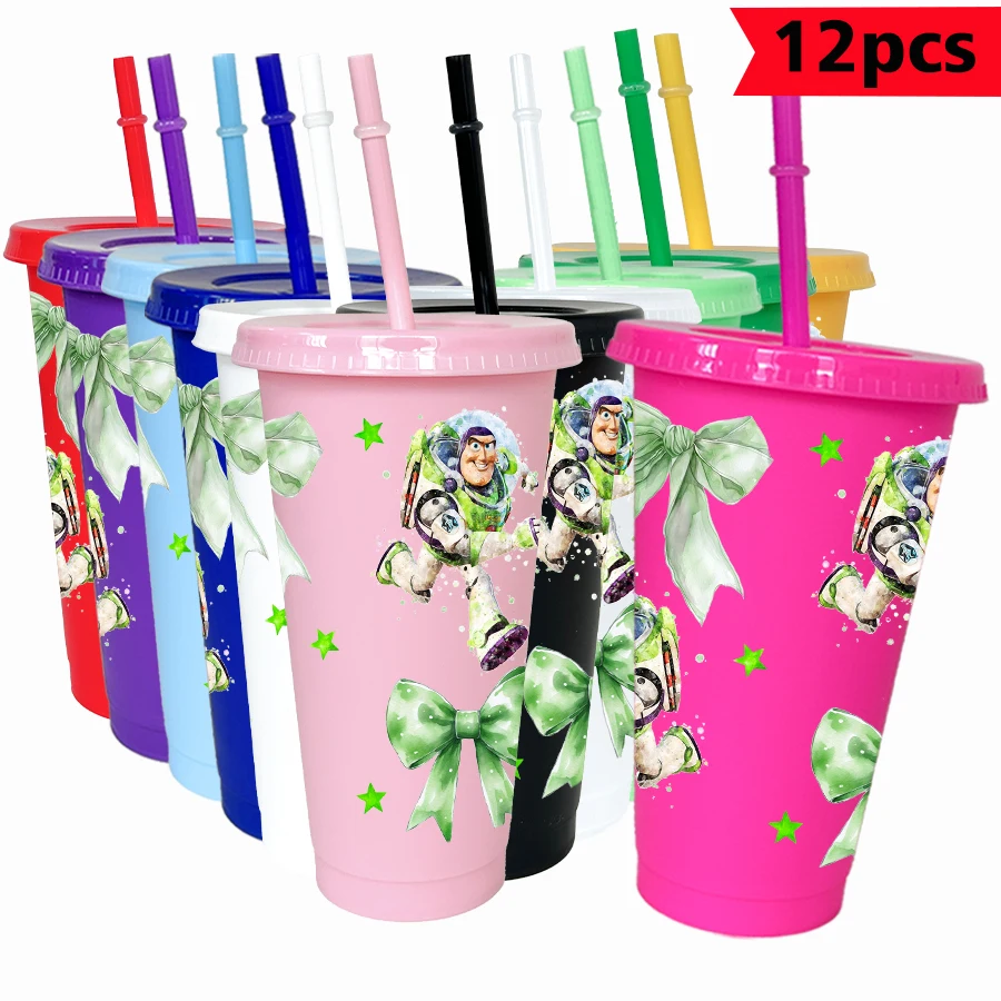 

12PCS/pack Disney, Toy Story, Bow 26oz Multicolor Plastic Water Cup Party Drinking Set Birthday/Back to School Gift