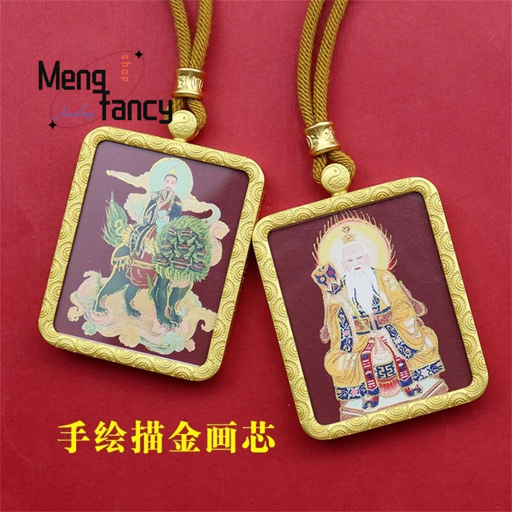 Hand-Painted Gold-Decorated Thangka Pendant: Taoist Immortal Venerable Zhao Gongming Zhong Kui Primordial Heavenly Lord Deities