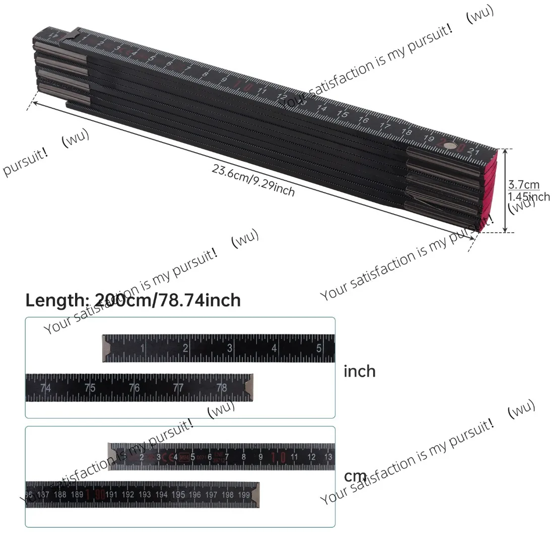 2M / 78 inch Metric&Imperial Scale Wood Foldable Ruler for Teaching / Drawing / Carpenters with Rivet Type Hinge Measuring Tool