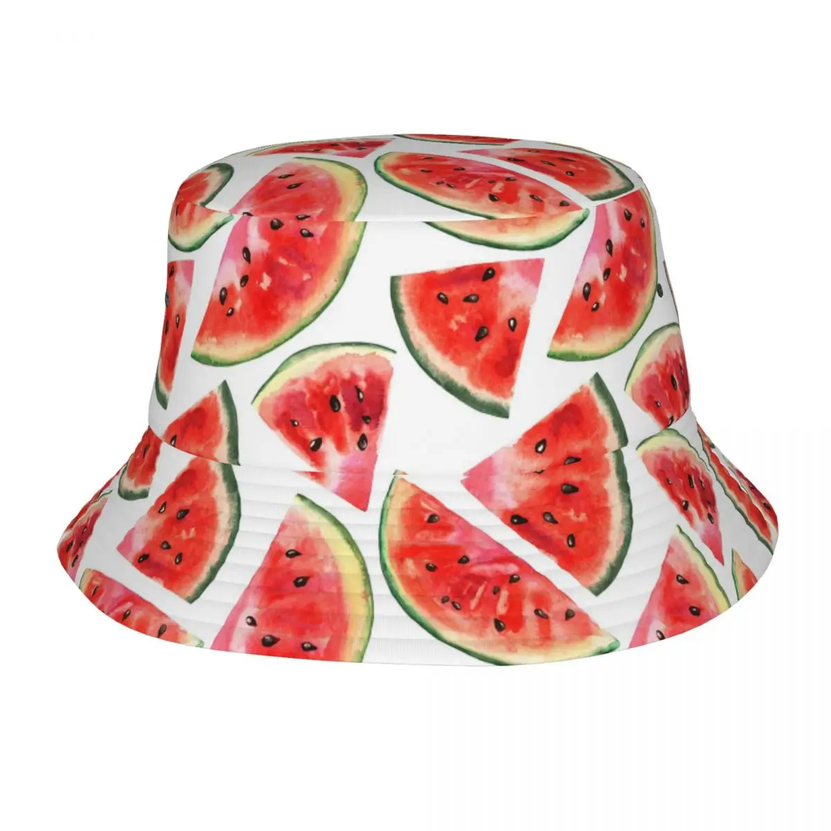 Watermelon Fruit Hand Drawn Cartoon Tropical  Leisure Style Bucket Hats Hot Summer Headwear  Fisherman Hat for Outdoor Ispoti