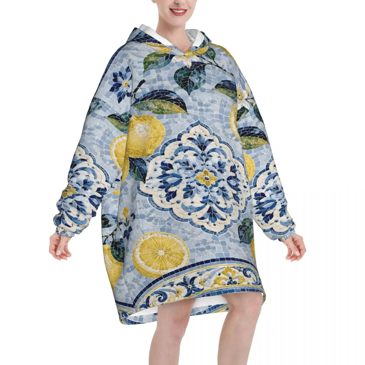 Oversized Lemon Sicily Rectangle Wearable Blanket Gifts for Women Men Ultrasoft Plush Warm Sweatshirt Blankets With Pocket