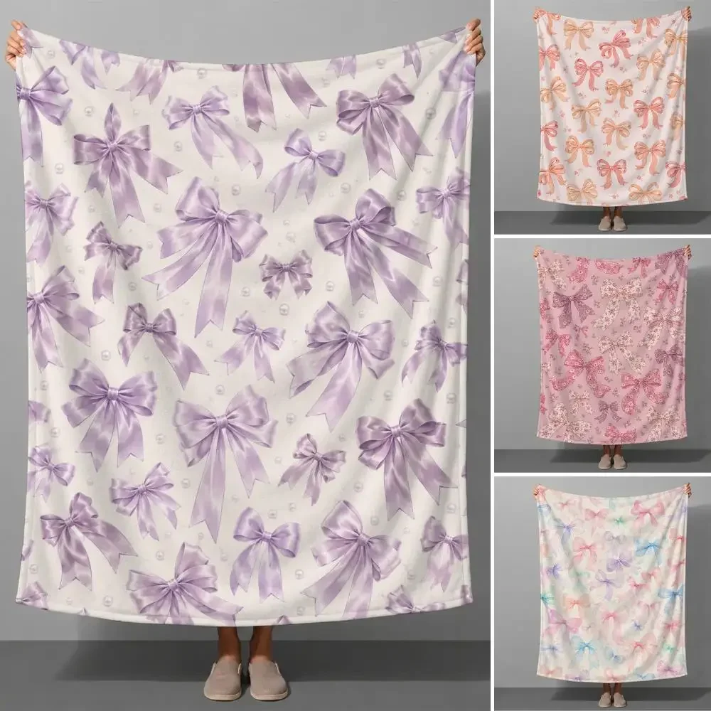 Y2K Pink Bow Tie Coquette Girly Ribbon Aesthetic Pattern Throw Soft Flannel Throw Blanket Warm for Couch Bed SofaCozy All Season
