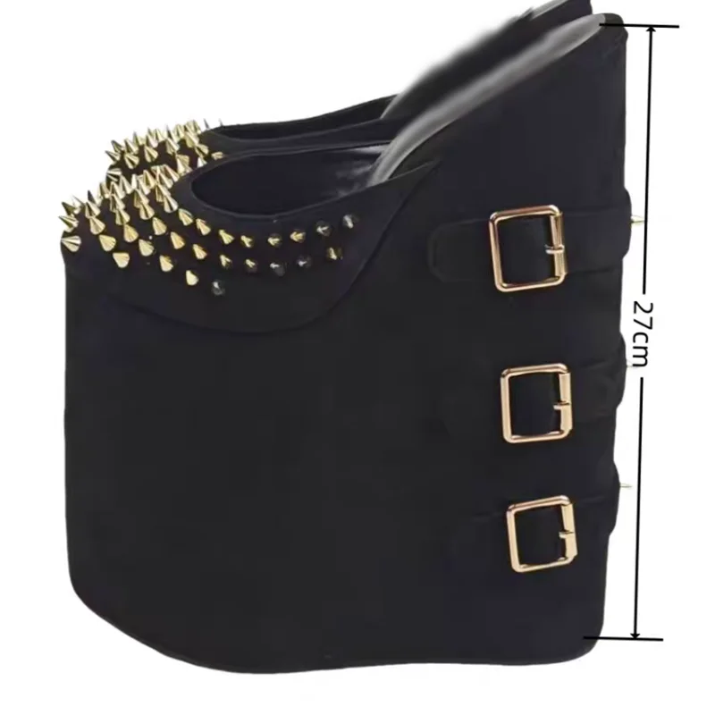 

Black Rivet Slip On Buckle Platform Pumps Wedge Heel Sexy Fashionable Cool Summer Casual Big Size Woman Shoes Zapatillas Mujer