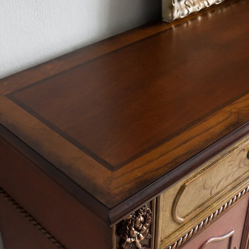 Solid wood relief Ping An shoe cabinet retro hand-painted side cabinet foyer cabinet large capacity storage