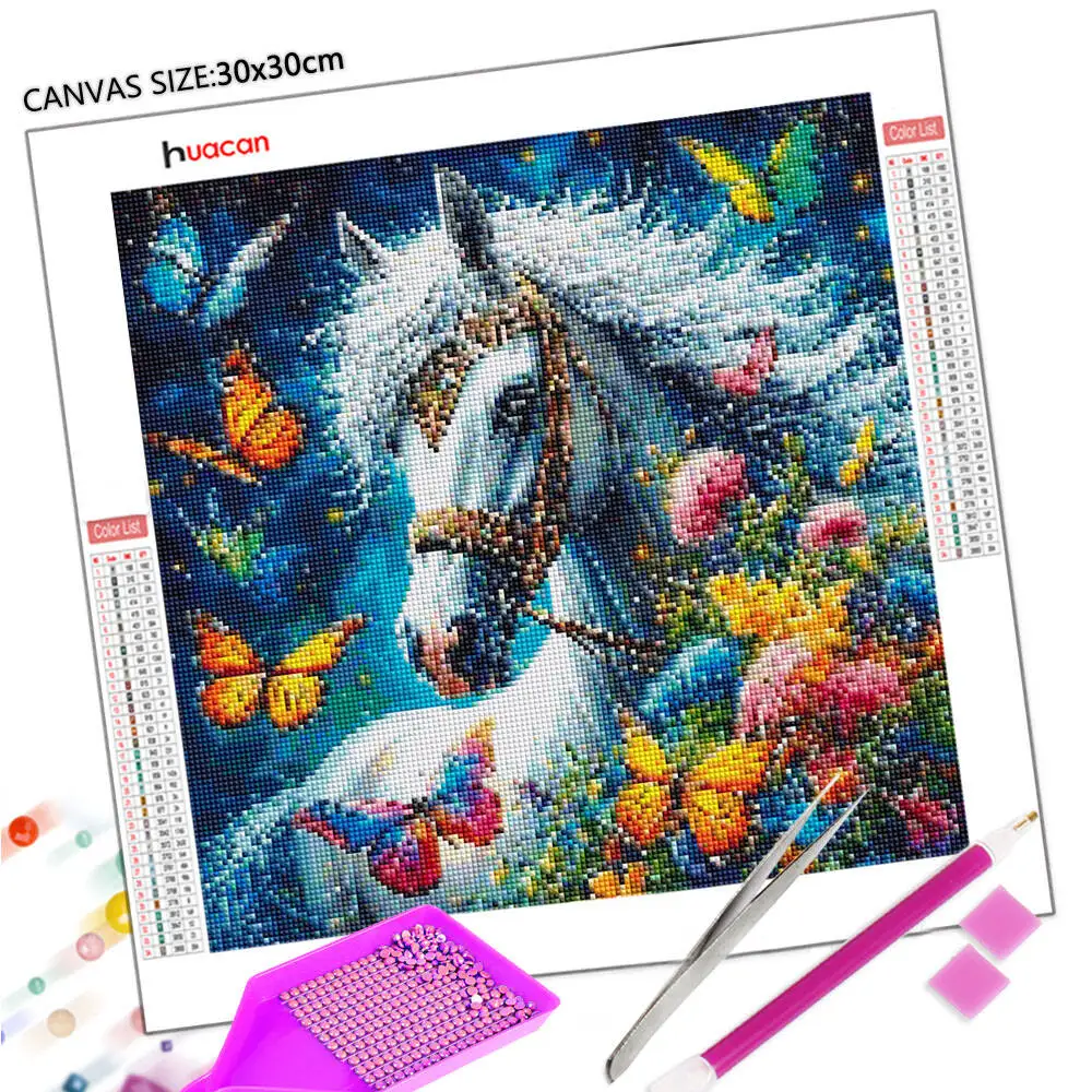 Huacan Full 5D DIY Diamond Painting Horse Butterfly Diamond Mosaic Animal Flower Complete Kit Picture Of Rhinestones view 2
