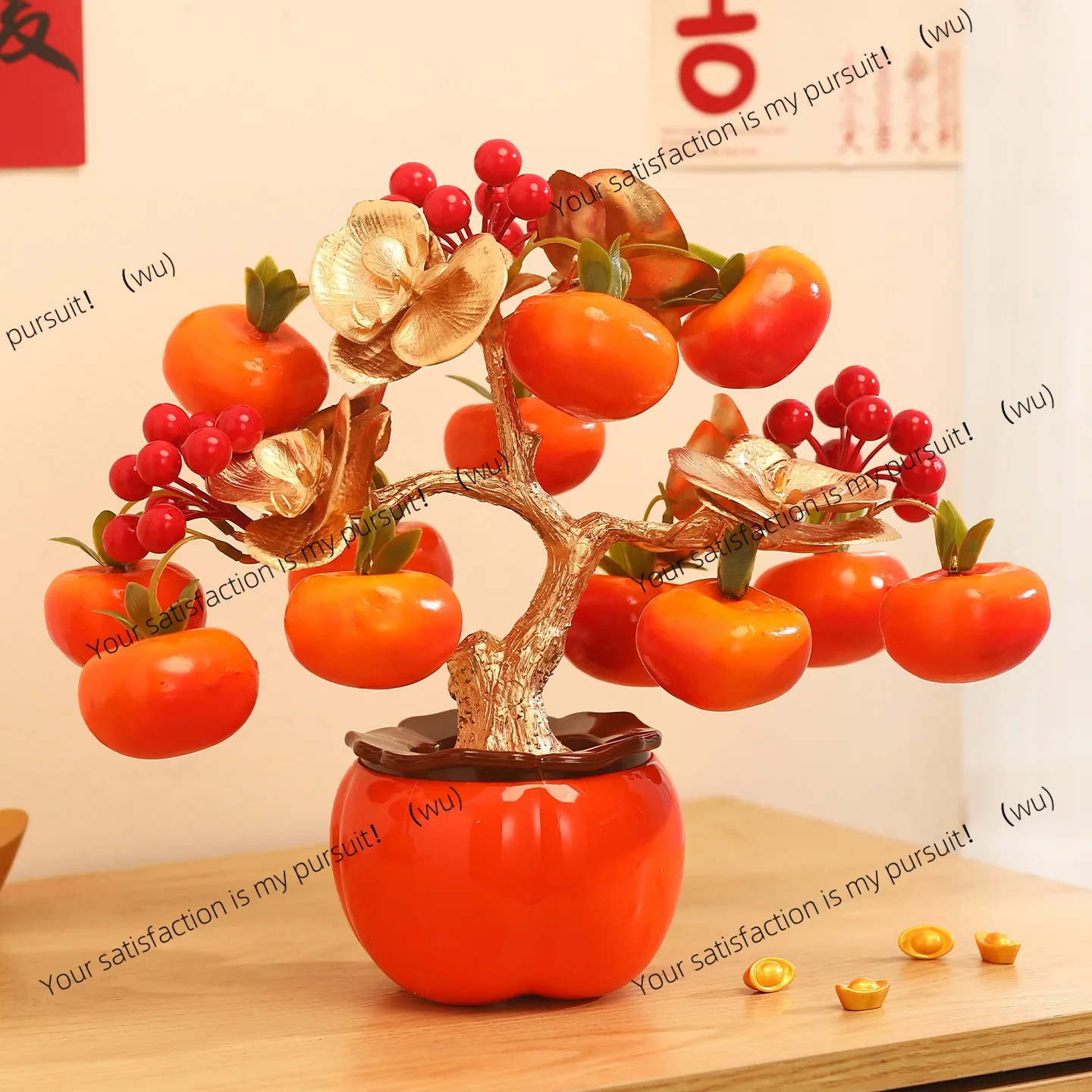 New Year's Persimmon Ruyi Ornament, Tabletop Fa Cai Fruit Persimmon Ornament