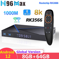 H96 MAX V56 TV Box RK3566 Android 12 1000M LAN 4K 2.4G/5G Dual Wifi 4K 8K BT 3D 8GB 64GB Smart Set Top Box TVBOX 4G 32G