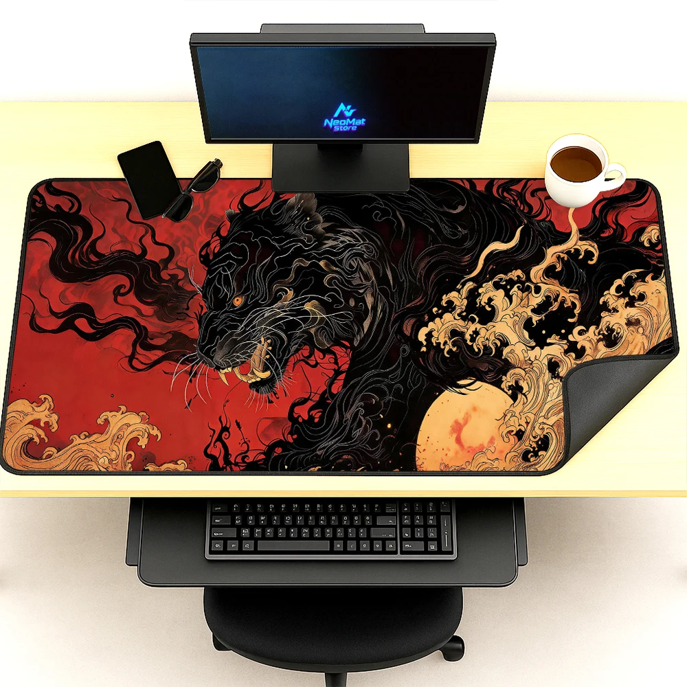 Japanese Mouse Pad Extended Pc Gamer Large Gaming Desk Mat 180x60 Black Tiger Mousepad Gothic Red Decor Full Desk Mousepads