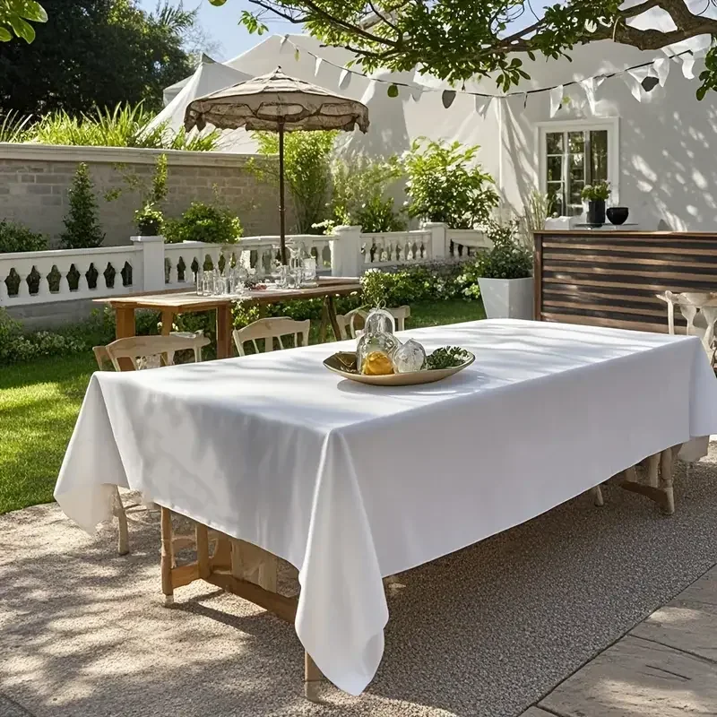 Weiße Tischdecke, wasserdicht, kratzfest, Polyester, waschbar, Stoff, Tischdecke, Esszimmer, Buffet, Hochzeit, Party, Bankette