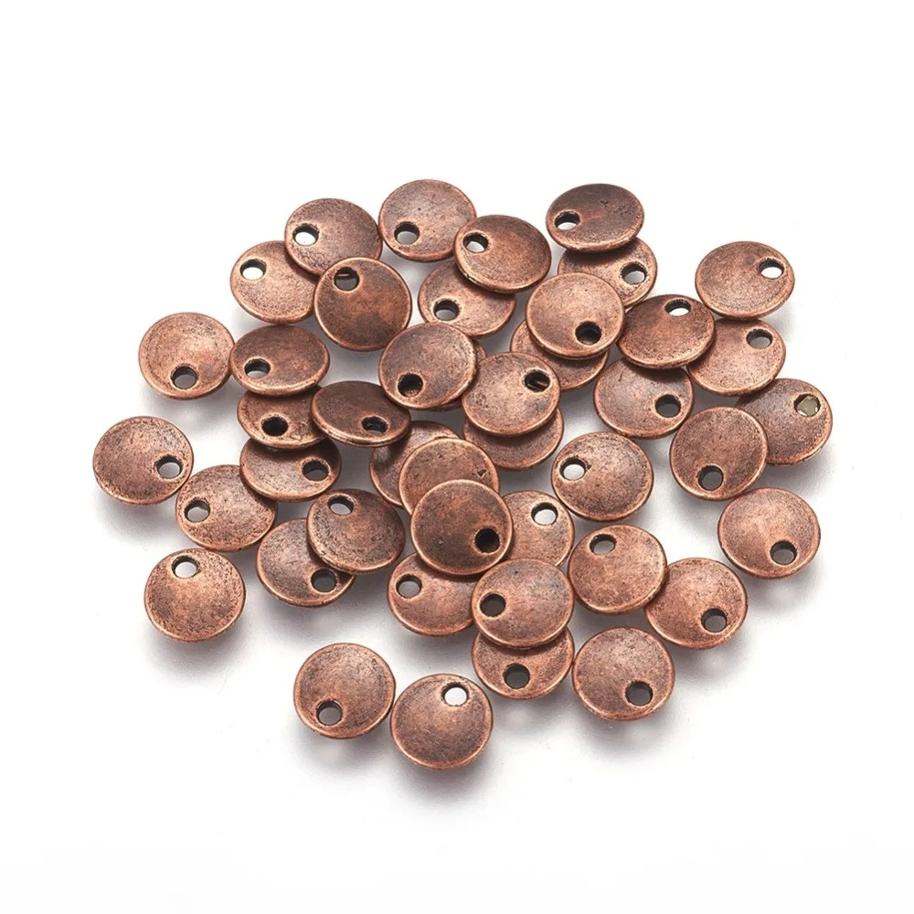 100pcs Alloy Pendants Stamping Blank Tags Cadmium Free Nickel Free Lead Free Flat Round Red Copper 8x1.5mm