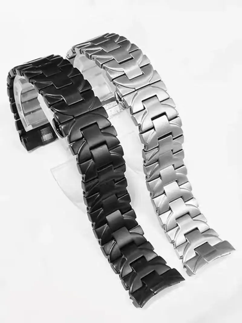 24mm 316L Solid Stainless Steel Curved End Silver Black Watch Band Bracelet Strap Fit For Panerai Luminor Series PAM441 111