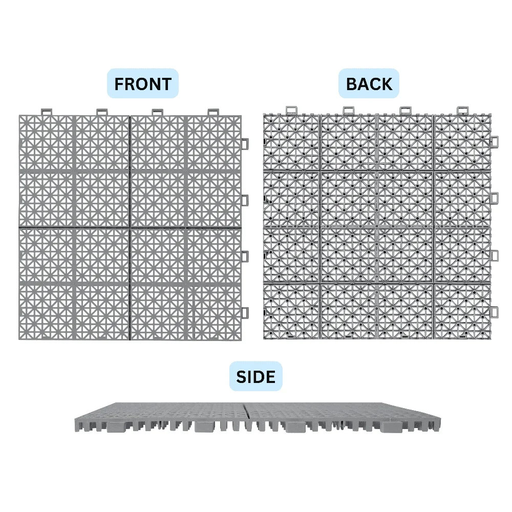 พลาสติก Interlocking กระเบื้องกันน้ํากลางแจ้ง Anti-SLIP Patio พื้นระเบียงฝักบัว 12 แพ็คทนทานติดตั้งง่าย