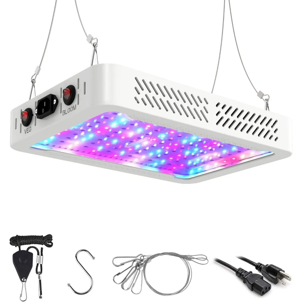 

1000W Full Spectrum LED Grow Light for Indoor Plants, Dual Chips & Switch for Seed Veg Flower Greenhouse (100W Actual Power)